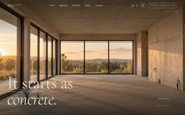 ak31.design homepage with a luxury interior